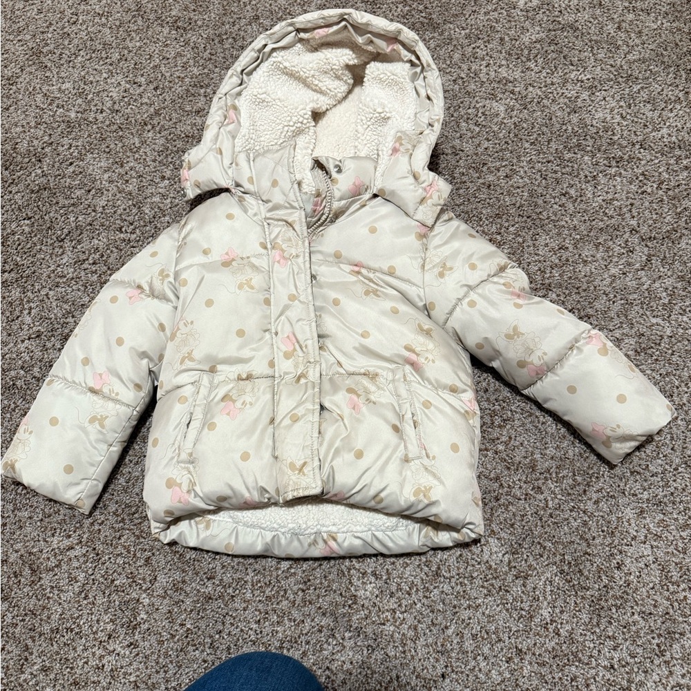 GAP Kids Cream and Pink Puffer Jacket